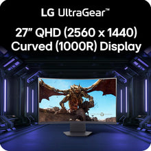 Load image into Gallery viewer, LG 27'' 27GS60QC-B Ultragear Curved Gaming Monitor, QHD (2560x1440) 180Hz 1ms 1000R AMD FreeSync HDR10 HDMIx2 DisplayPort Borderless Design Black Stabilizer DAS Crosshair FPS Counter - Black