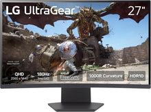 Load image into Gallery viewer, LG 27'' 27GS60QC-B Ultragear Curved Gaming Monitor, QHD (2560x1440) 180Hz 1ms 1000R AMD FreeSync HDR10 HDMIx2 DisplayPort Borderless Design Black Stabilizer DAS Crosshair FPS Counter - Black