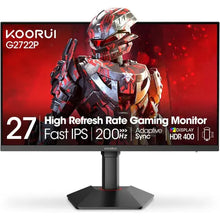 Load image into Gallery viewer, Koorui G2722P 27 Inch 2K Gaming Monitor, 200Hz QHD (2560 x 1440p) Fast IPS Screen, 1ms Response Time, HDR 400, 95% DCI-P3, Height/Pivot/Tilt Adjustable Stand, Adaptive Sync Technology, HDMI & DP
