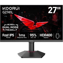 Load image into Gallery viewer, Koorui G2741L 27 Inch Gaming Monitor, (3840x2160) Monitor, Dual Mode (4K 160Hz / FHD 320Hz), IPS Panel, 1ms, 95% DCI-P3, HDR400, Eye-Care, Height/Pivot/Tilt Adjustability, VESA Mountable, HDMI/DP