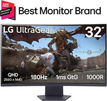 Load image into Gallery viewer, LG 32'' LG 32GS60QC-B Ultragear 32-inch Curved Gaming Monitor QHD (2560x1440) 180Hz 1ms 1000R AMD FreeSync HDR10 HDMIx2 DisplayPort Borderless Design Black Stabilizer DAS Crosshair FPS Counter - Black
