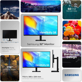 Samsung 32" S8 (S80D) ViewFinity 4K , Type C, USB, Height Adjustment LS32D806UAMXUE