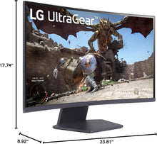 Load image into Gallery viewer, LG 27'' 27GS60QC-B Ultragear Curved Gaming Monitor,  QHD (2560x1440) 180Hz 1ms 1000R AMD FreeSync HDR10 HDMIx2 DisplayPort Borderless Design Black Stabilizer DAS Crosshair FPS Counter - Black
