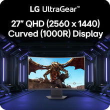 Load image into Gallery viewer, LG 27'' 27GS60QC-B Ultragear Curved Gaming Monitor,  QHD (2560x1440) 180Hz 1ms 1000R AMD FreeSync HDR10 HDMIx2 DisplayPort Borderless Design Black Stabilizer DAS Crosshair FPS Counter - Black
