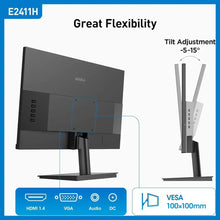 Load image into Gallery viewer, Koorui E2411H Gaming Monitor 24 Inch 120Hz IPS FHD 99% sRGB FreeSync VESA Mount HDMI 1.4 VGA
