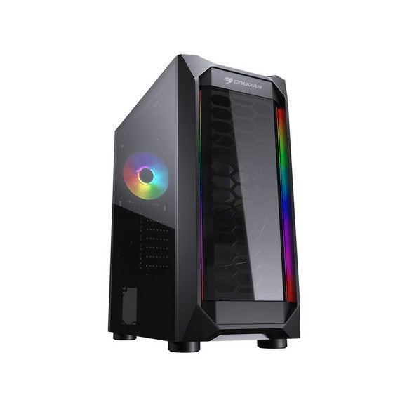 COUGAR Case MX410-T Powerful and Compact Mid-Tower Case with Tempered Glass Side, Dual RGB Strips, Pannel, 1 x RGB Fan, Black
